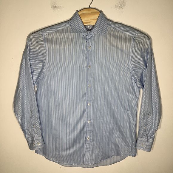 Bugatchi Mens Long Sleeve‎ Button Up Shirt Blue Striped Size XL - Picture 3 of 7